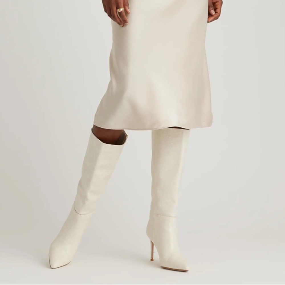 Quince Washable Silk Midi Skirt in Champagne